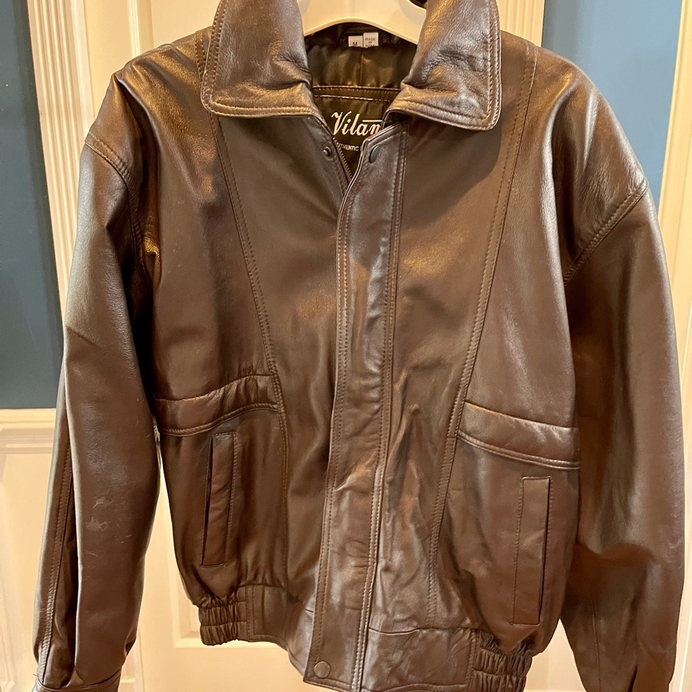 Men’s Vilanto Leather Bomber Jacket Brown Medium
